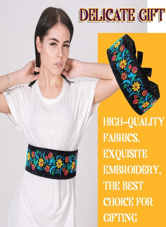 Croloose 2 Pcs Embroidered Mexican Belt for Women Dress Day of The Dead Traditional Adjustable Belt with Colorful Embroidered Flowers for Women Day of The Dead Halloween Dress Party - Image 4